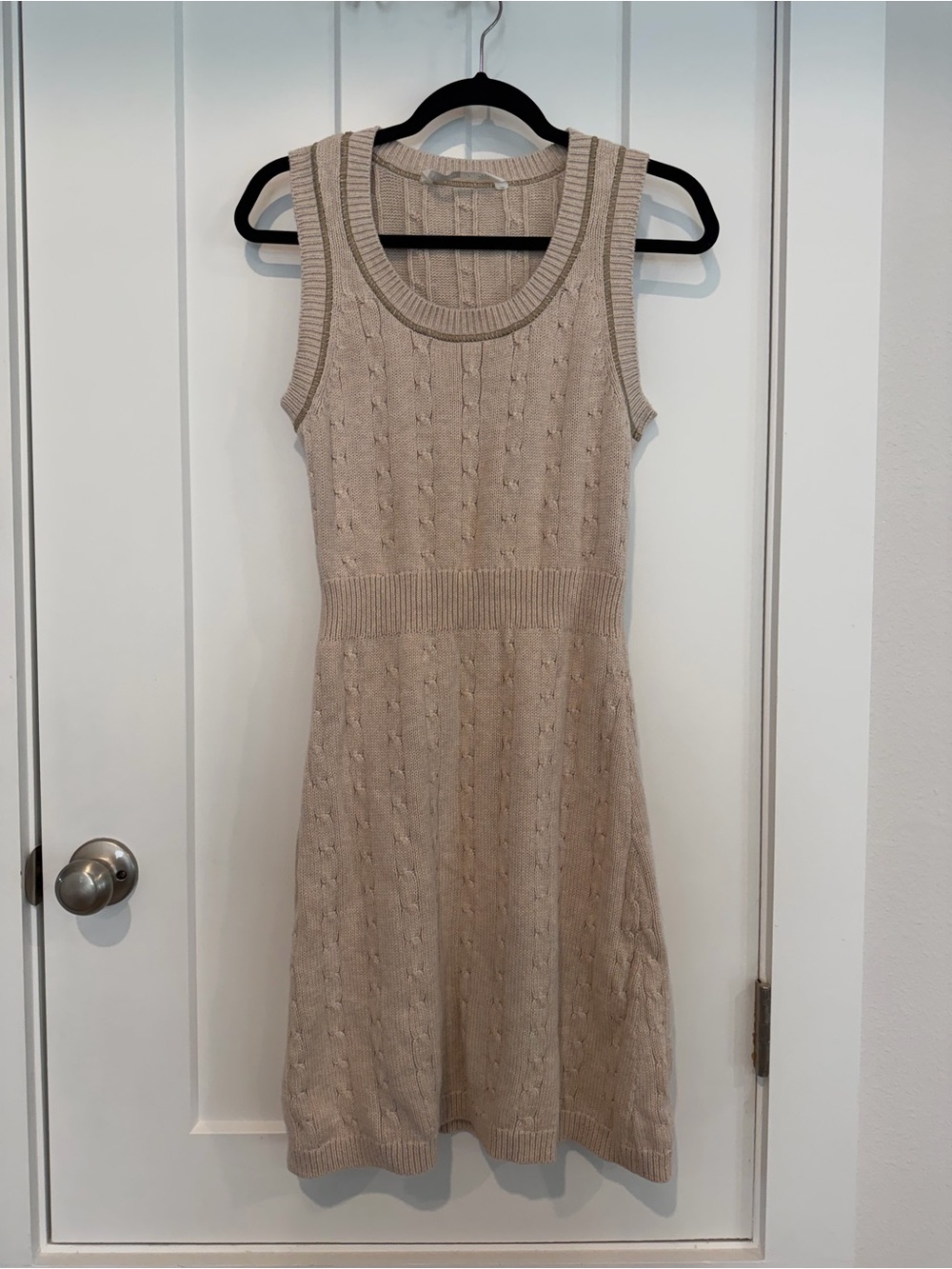 Athleta Beige Sleeveless Cable-Knit A-Line Dress
